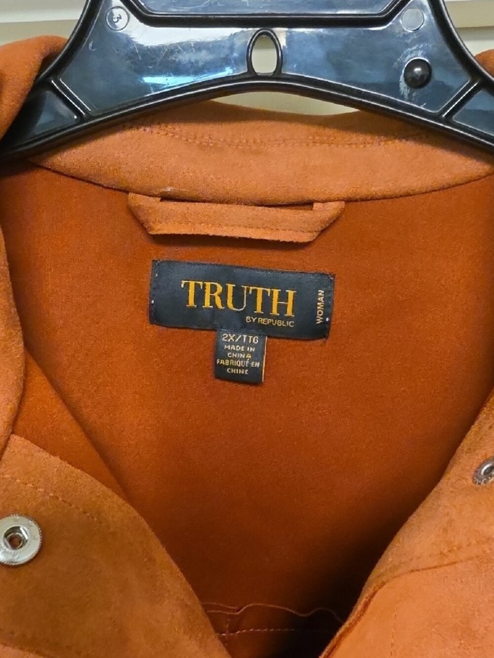 TRUTH Faux Suede Button-Front Jacket in Rust Brown - Picture 3 of 5